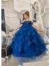 Beaded Royal Blue Lace Tulle Ruffled Flower Girl Dress